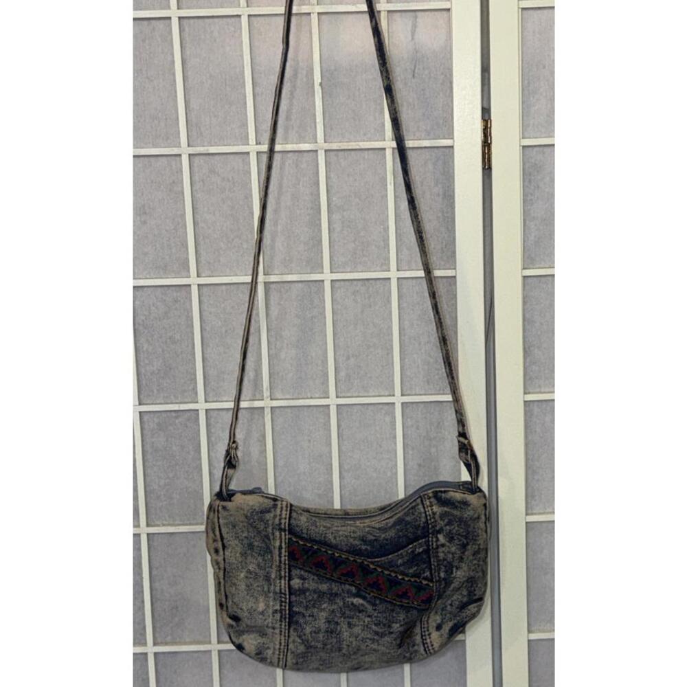 Vintage 80s 90s Denim Jean Aztec Distressed Pockets Crossbody‎ Bag Purse